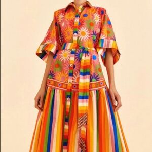 Coral Mixed Graphic Macaws MidiDress